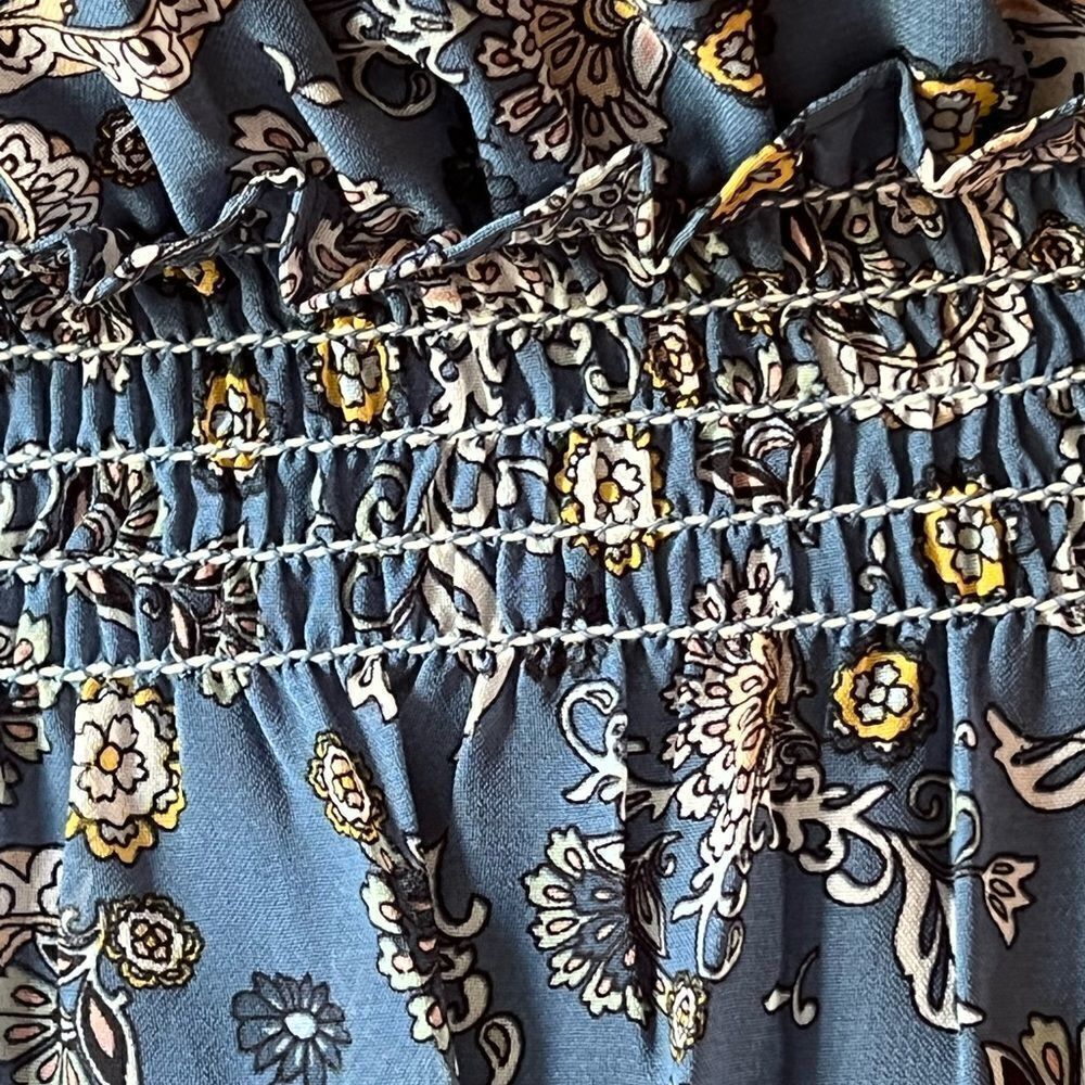 Max Studio maxi dress floral shirred waist ruffle flutter sleeves size L summer - Picture 7 of 12